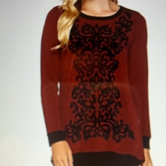 Bob Mackie Velvet Flocked Knit Top Size L - Picture 7 of 9